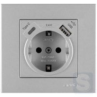 Розетка із заземленням та шторками USB-A + USB-C 5V-2.4A Arvia Electric KAREN Срібло (20 03 2000 301)